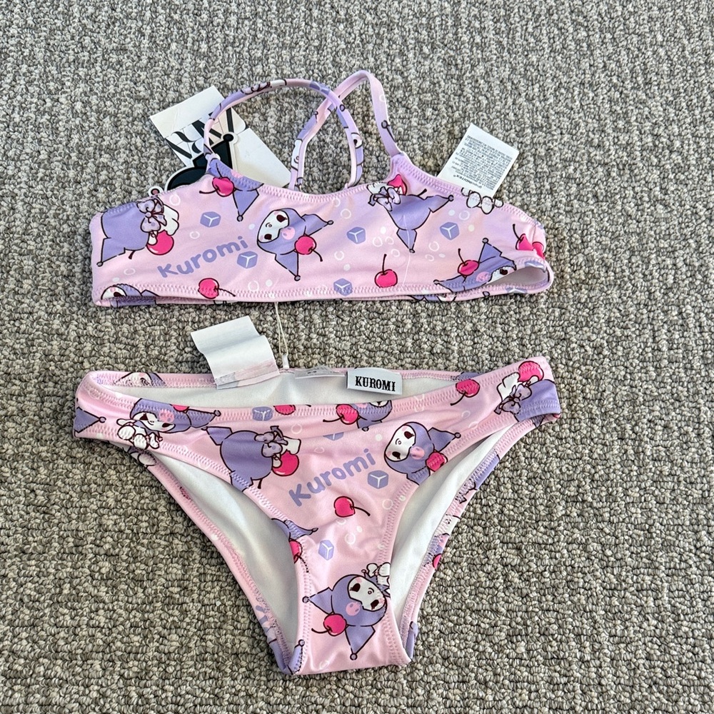 New Zara Kuromi Pink Purple Cherry Swimsuits Swimwear Size 8-9